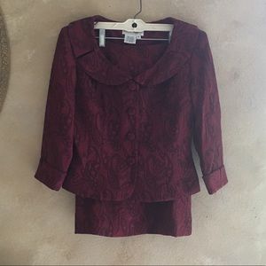 Maggy London paisley burgundy jacket skirt suit